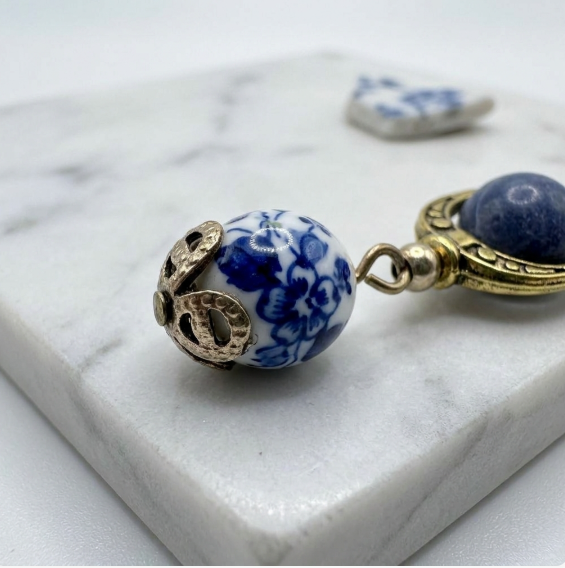 Lapis and Blue/White bead in Gold Bead Frame