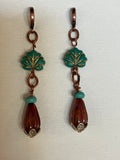 Turquoise Czech Glass Maple Leaf Drop Earrings